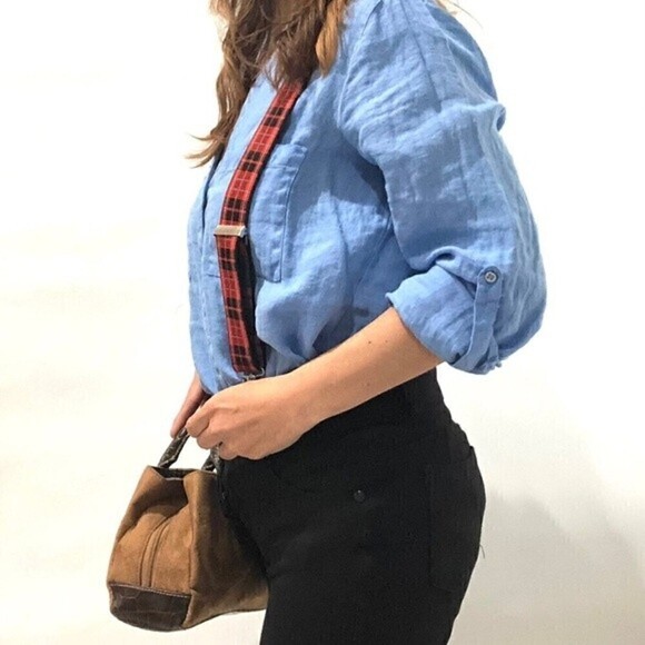 Elastic‎ Suspenders Plaid design Red & Blue - Picture 4 of 6